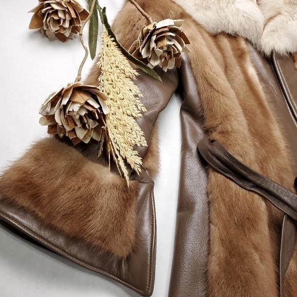 Sedran Furs Vintage Mink Leather Belted Fur Coat Combo - Picture 15 of 16